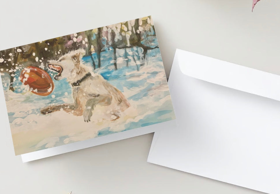 "Frisbie Catch" Winter Greeting Card