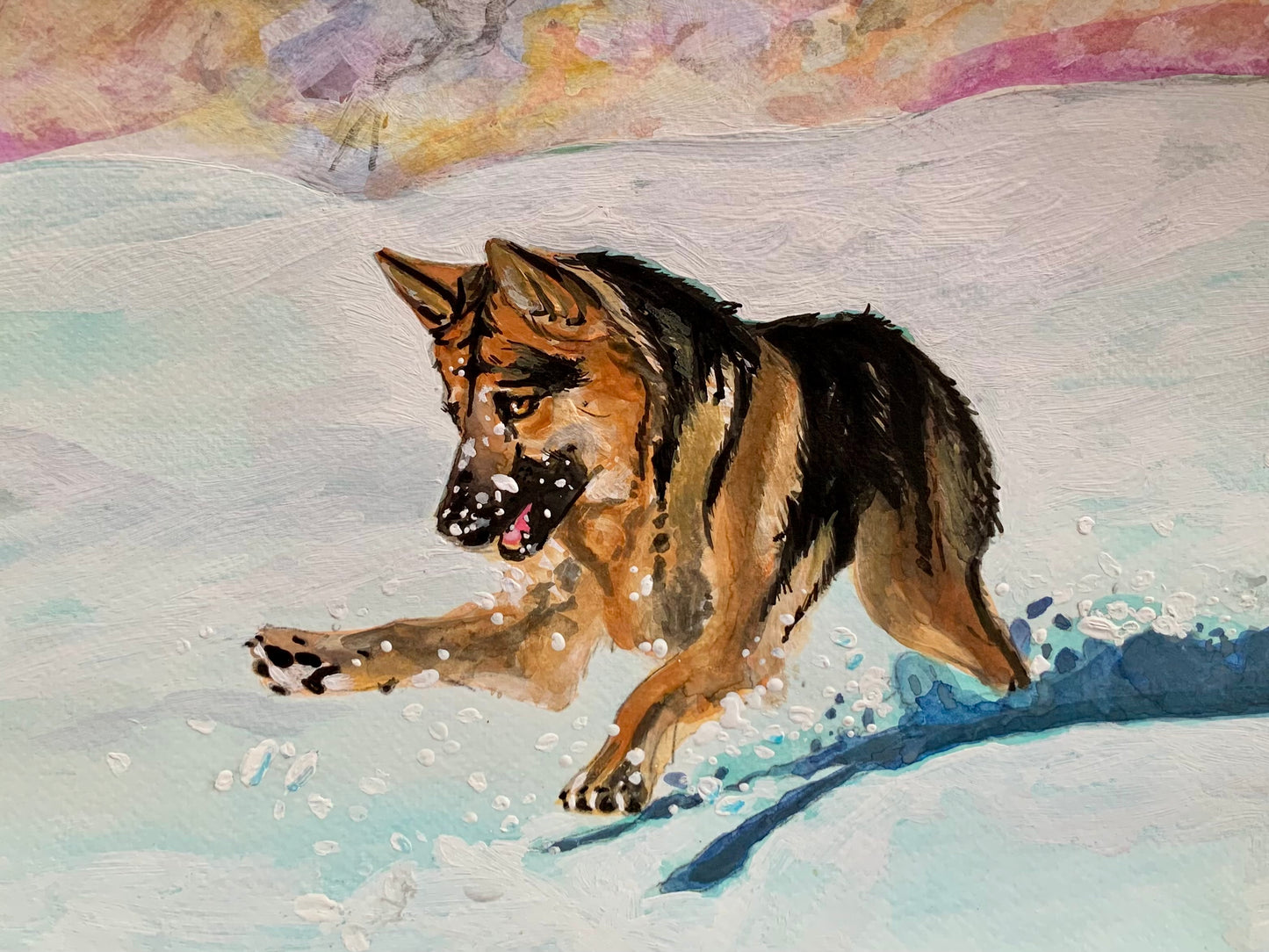 "Snow Dive" German Shepherd Greeting Card