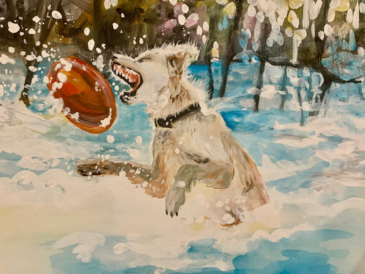 "Frisbie Catch" Winter Greeting Card