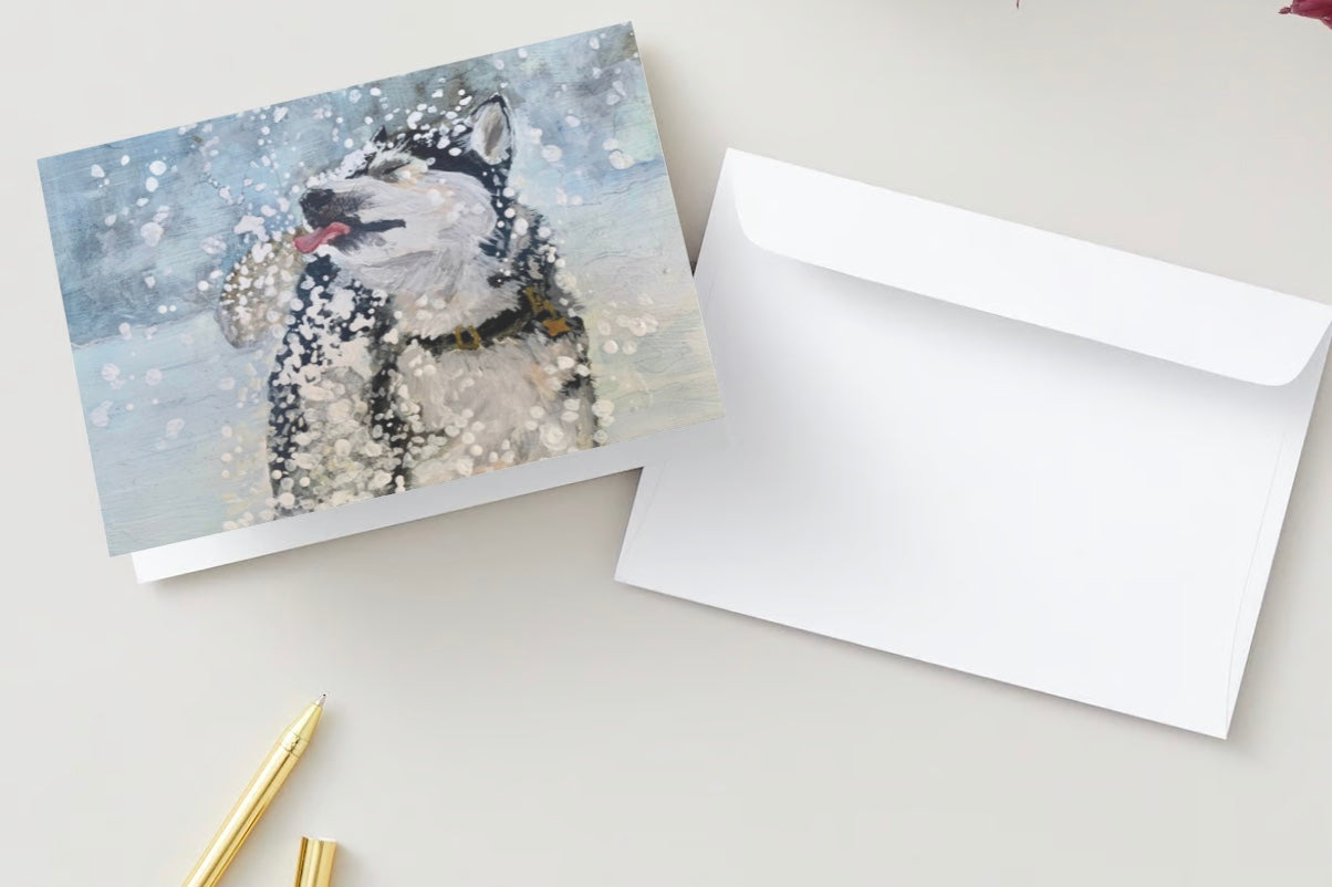 "Catching Snow" Husky Greeting Card