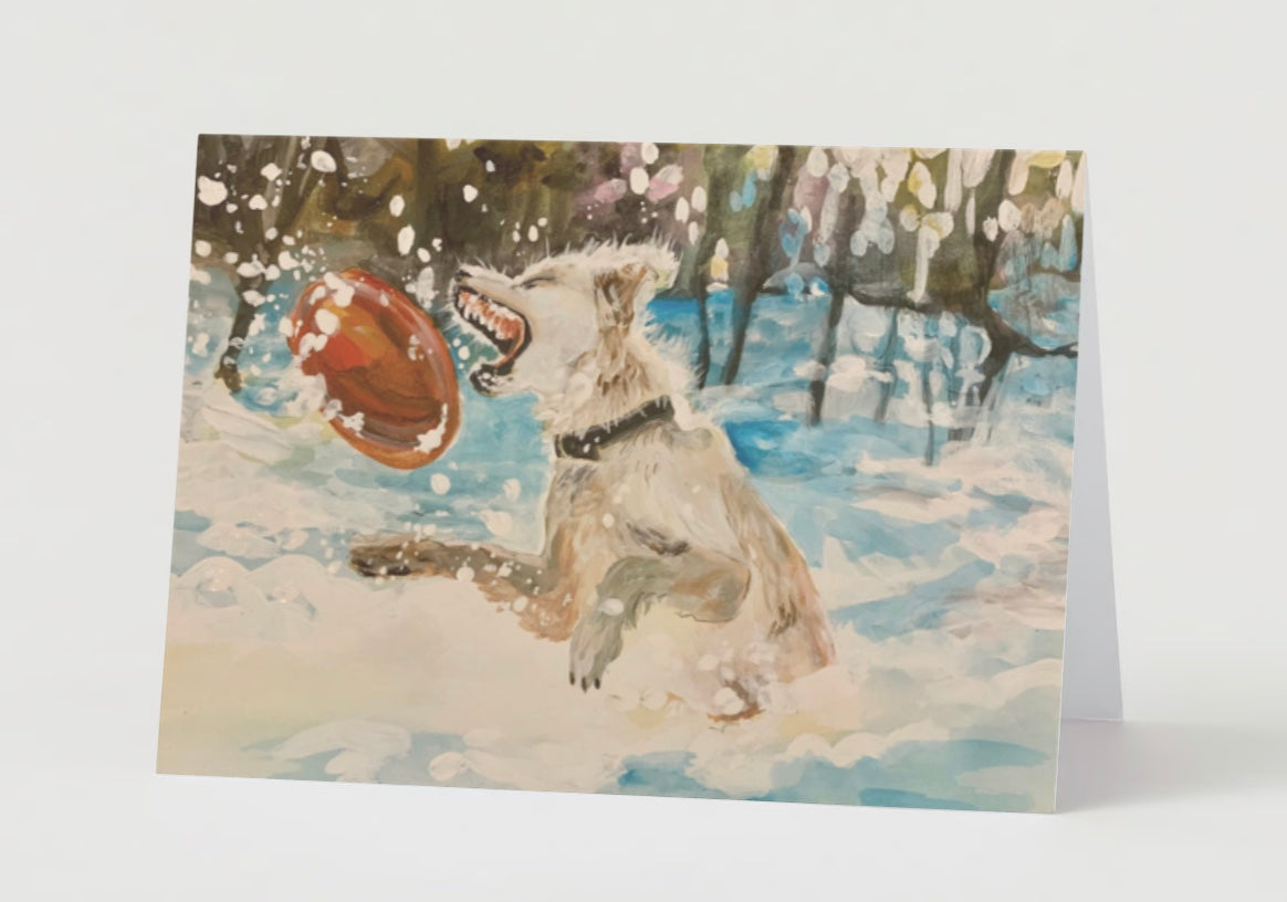 "Frisbie Catch" Winter Greeting Card