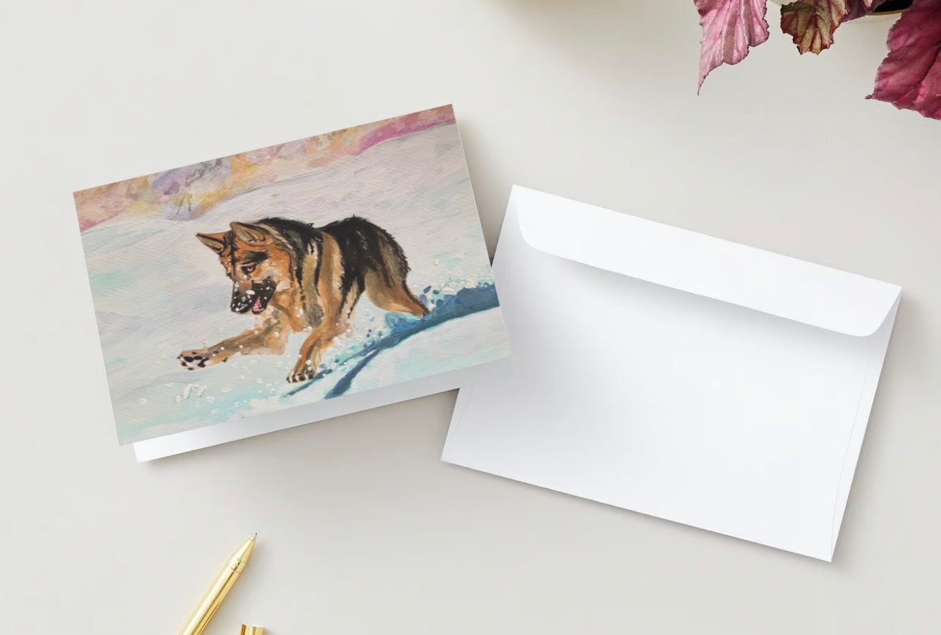 "Snow Dive" German Shepherd Greeting Card